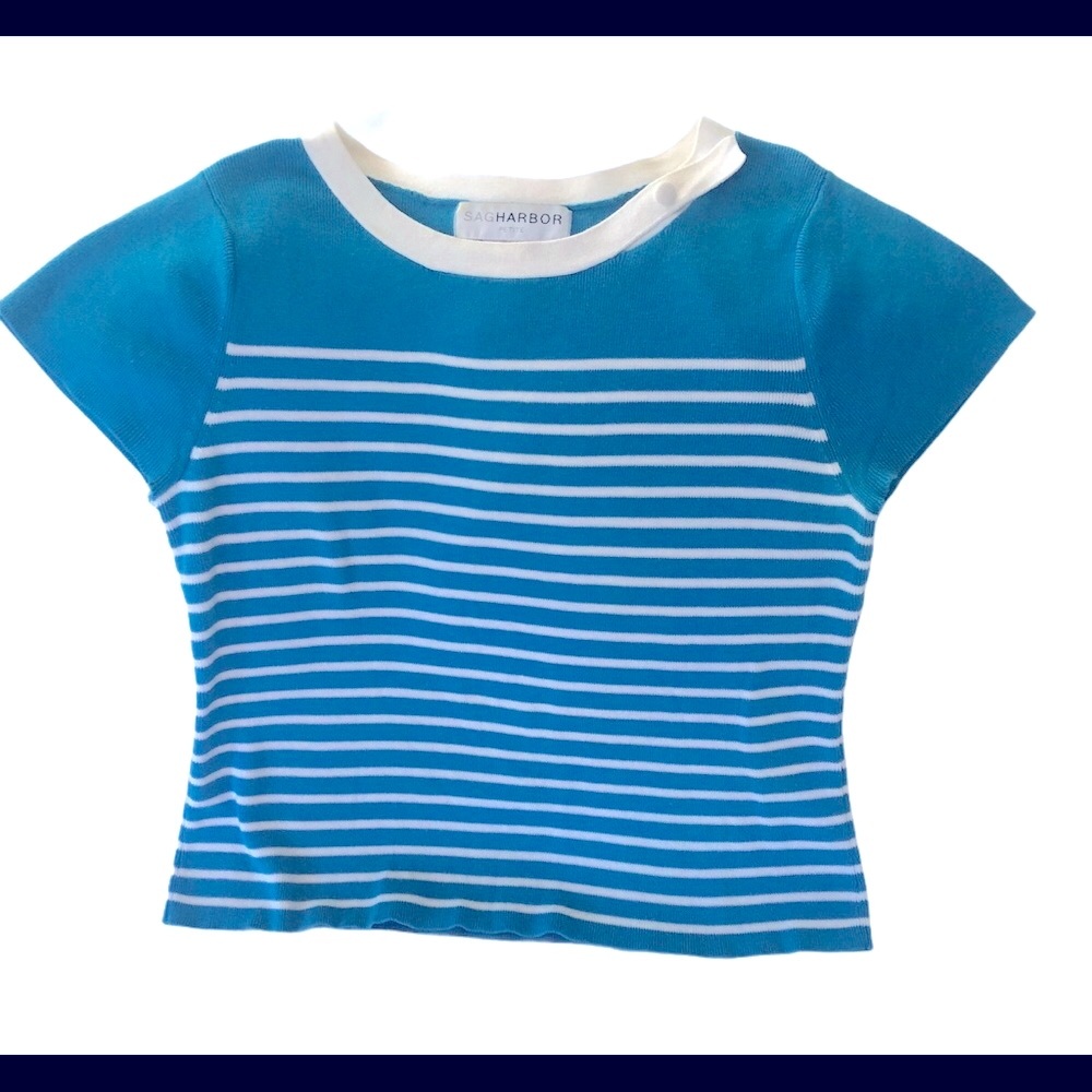 Sag Harbor blue and white horizontal striped sweater top size PL